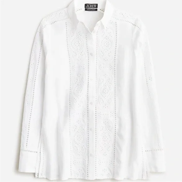 J.Crew Garçon Classic Shirt Eyelet Linen White Size 8 - Picture 3 of 12